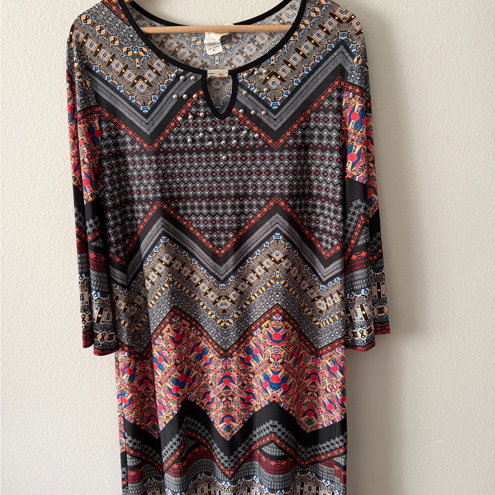 PerSeption Concept Black and Blue Geometric Print Top